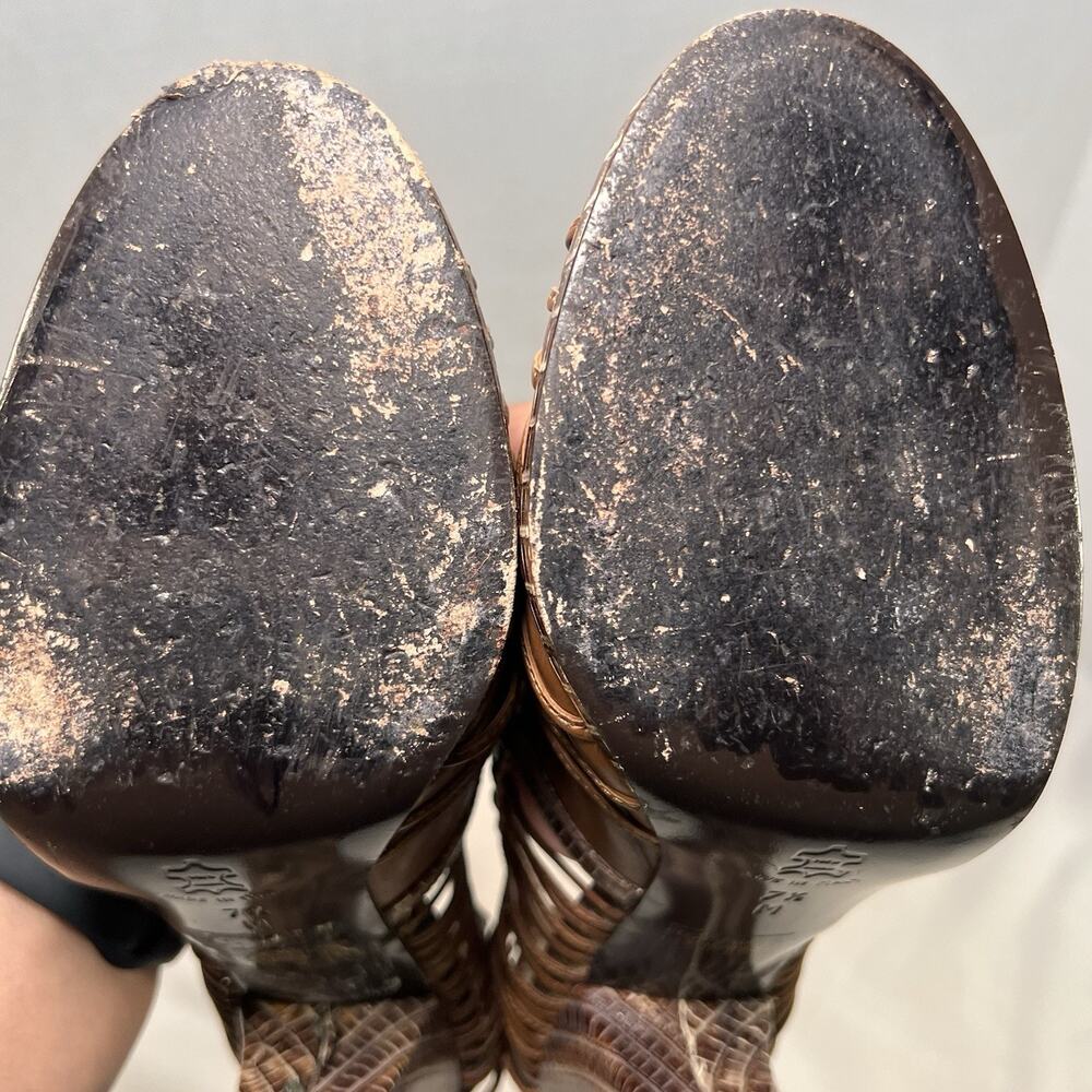Isabella Fiore Heels Size 7.5 Brown Leather Snakeskin Embossed Flower *Altered - Picture 13 of 15